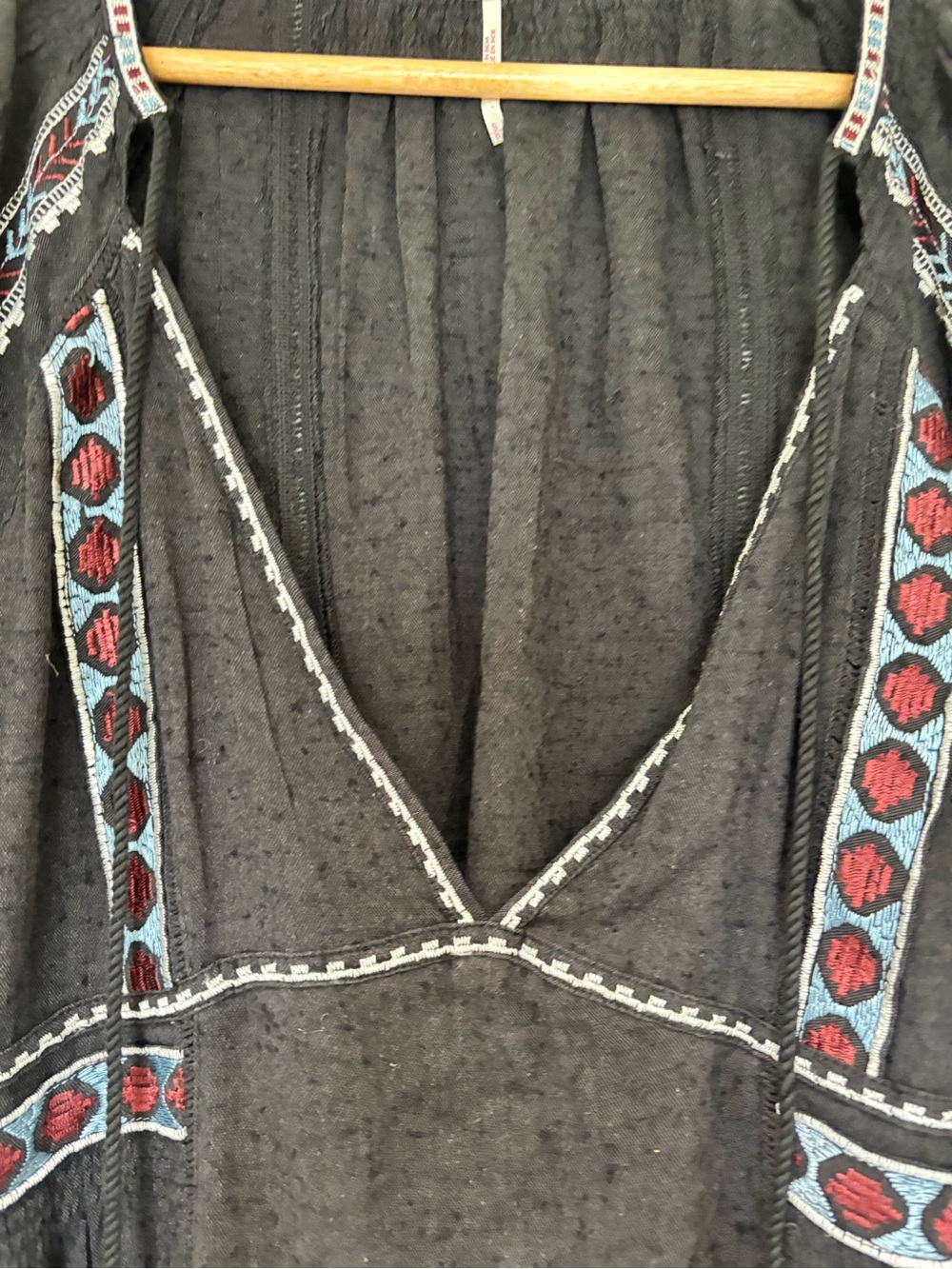 Free People S Boho Embroidered Folk Peasant Dress Turquoise Artisan Festival - Picture 4 of 14